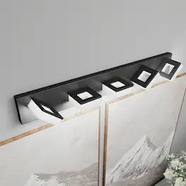 HOMLUX - 32.28 in. 5 Lights Black LED Vanity Light Bar with Acrylic Shade