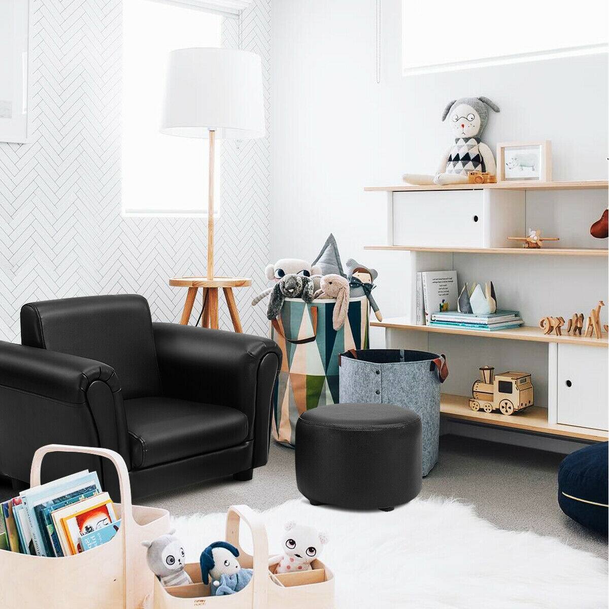 Alt View 3. Costway - Costway Kids Sofa Armrest Chair Couch Children Toddler Birthday Gift w/ Ottoman Black - Black.