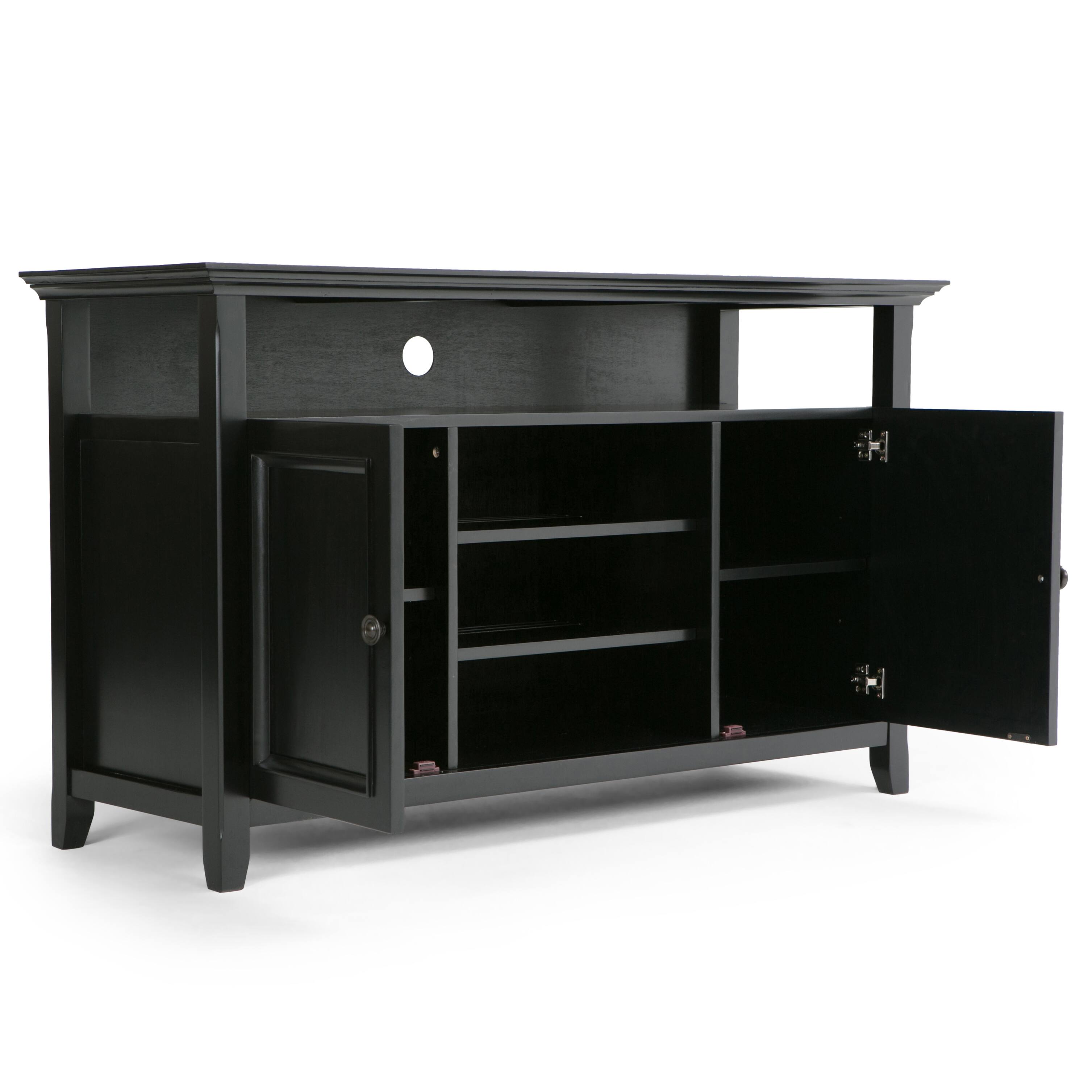 Left. Simpli Home - Amherst Solid Wood Transitional 54 inch Wide TV Stand with Two 24 inch Wide 5 Shelf Bookcases in Black (Set of 3) - Black.
