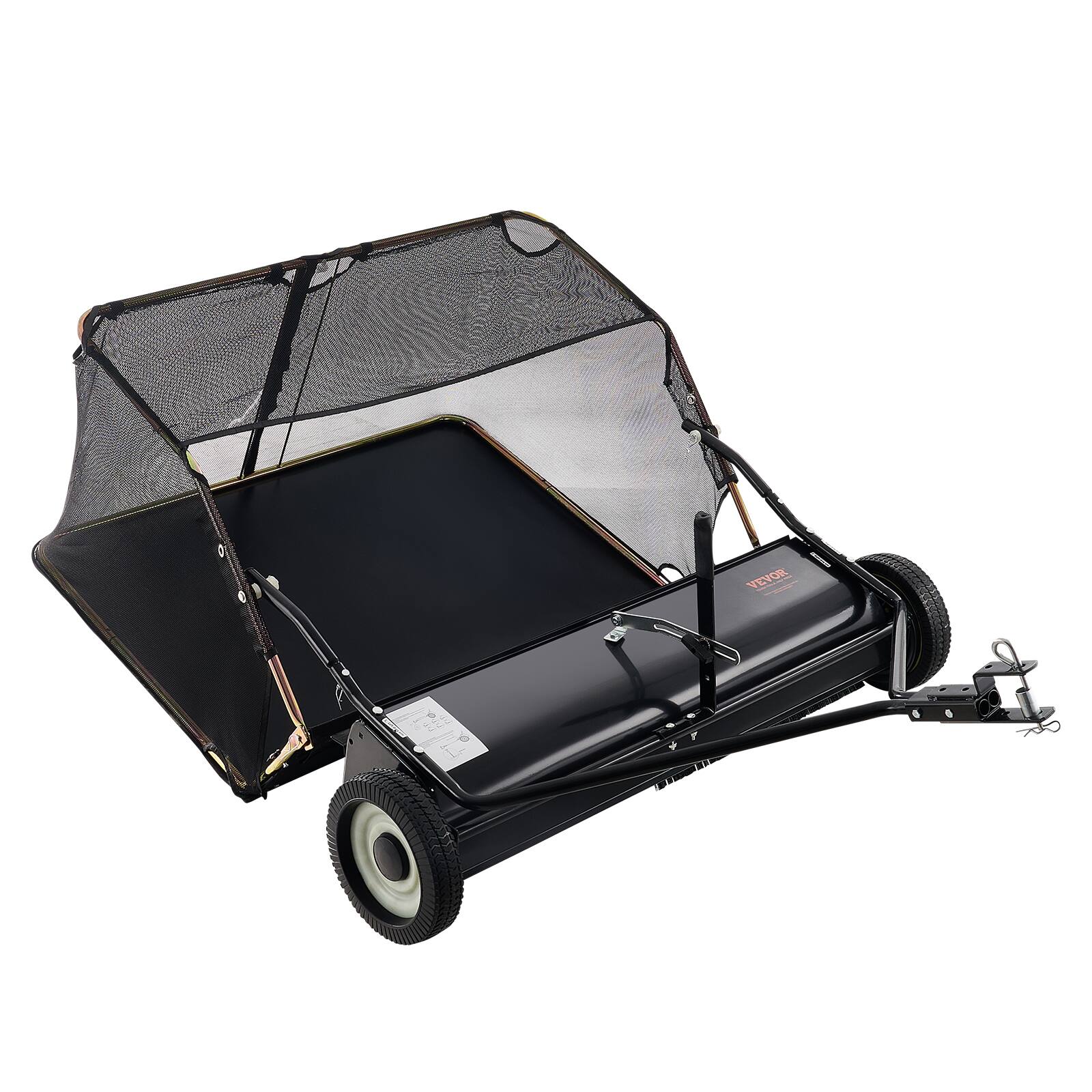 Alt View 5. VEVOR - 42-inch Lawn Sweeper Tow Behind, 12 cu.ft. Large Pull Behind Grass Sweeper, Heavy Duty Leaf & Grass Collector - Black.