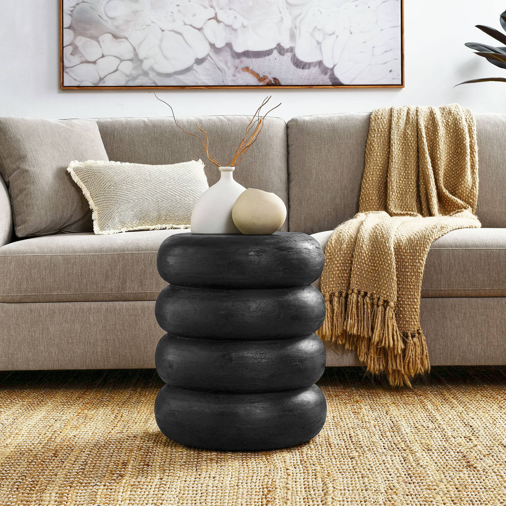 Alt View 2. Modway - Ellery Round Stacked Wood Side Table by Modway - Wirebrush Black.