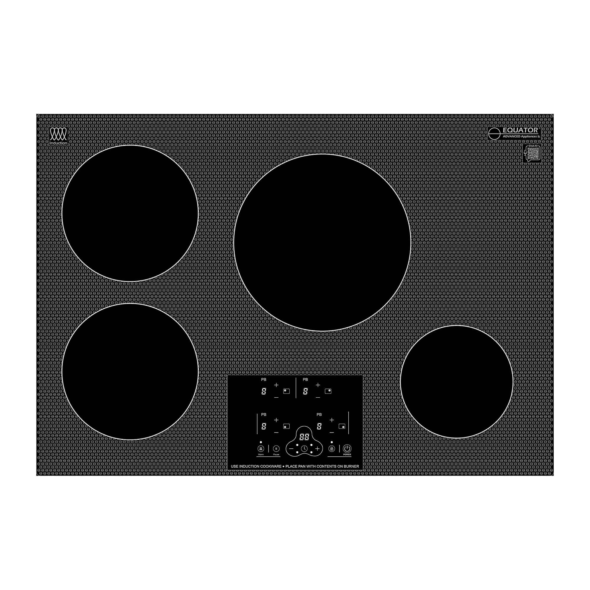 Equator - 30" Built-In 4 Burner Induction Cooktop POWER BOOST Keep Warm 240V/7400W - Black