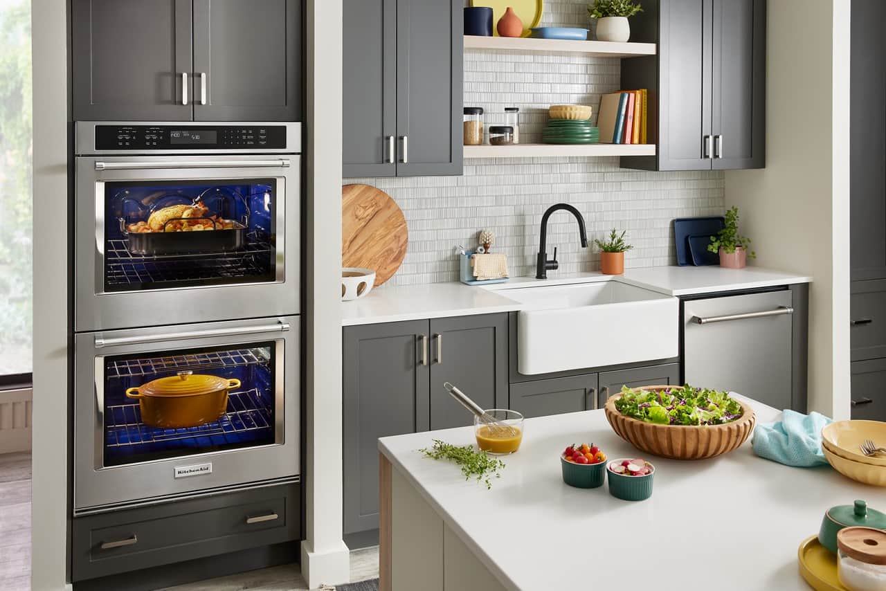 Alt View 14. KitchenAid - 27" Built-In Electric Convection Double Wall Oven with Air Fry Mode - Stainless Steel.
