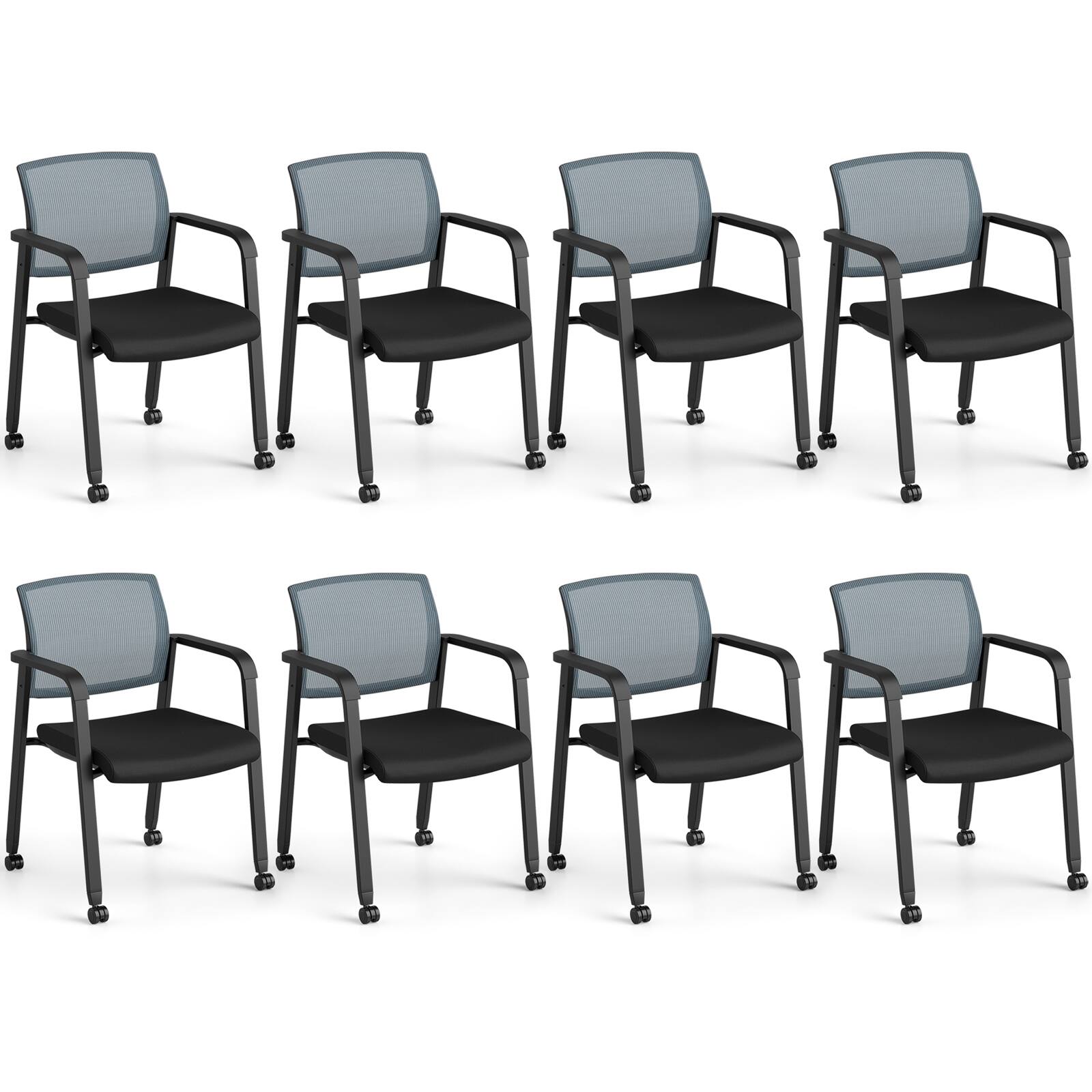Front. Gymax - Gymax 8-Pack Stackable Office Conference Chairs w/ Casters Gray & Black - Gray.