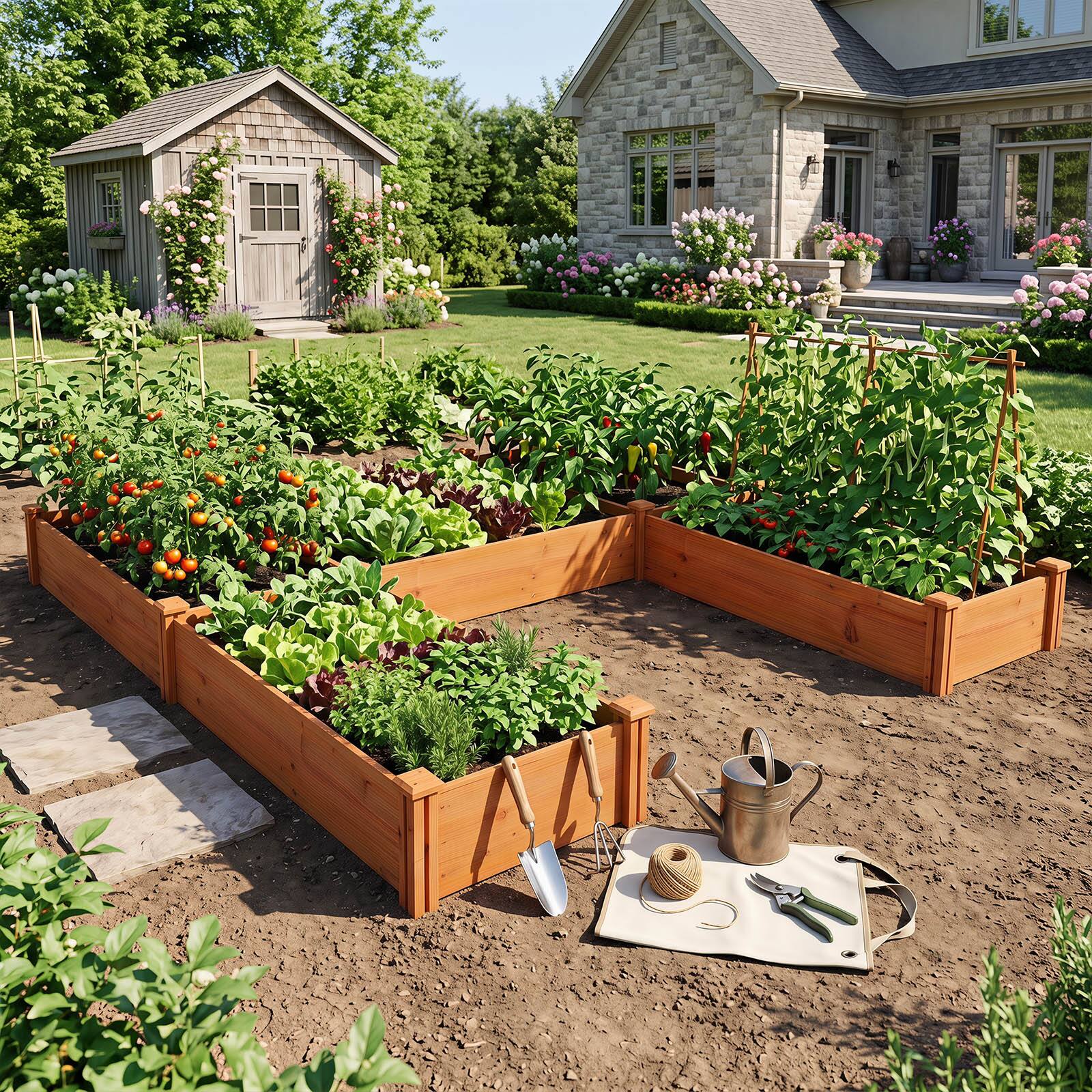Alt View 1. Costway - Costway Garden Bed Wooden Raised Garden Box Outdoor Planter Container for Herbs Flowers - Reddish Brown.