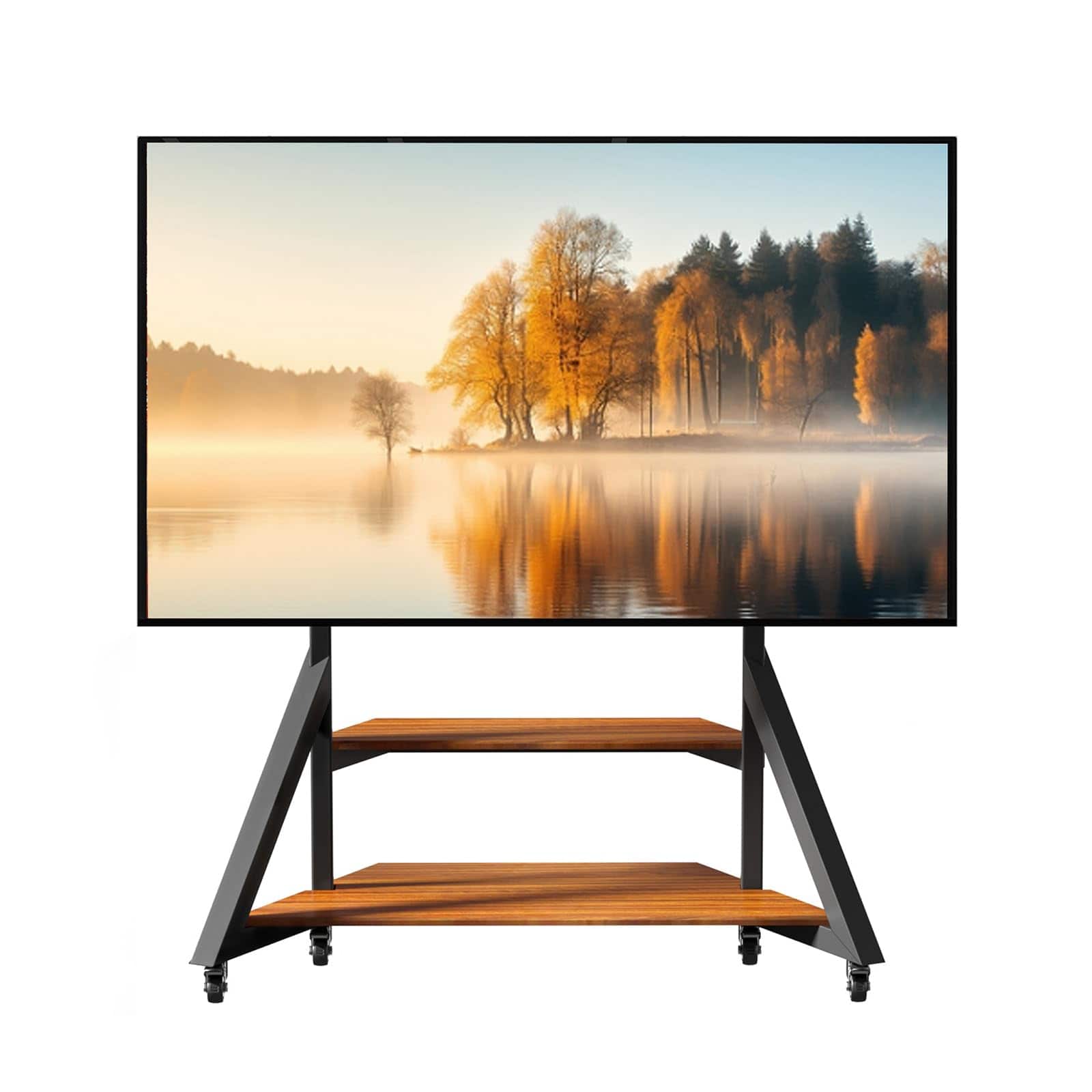 Cedar Assembly - Floor Tv Stand For Tvs Adjustable Heights Mount Stands With Large Wood Shelf And Wheels Modern Living Room - for 65 to 100inch TVs