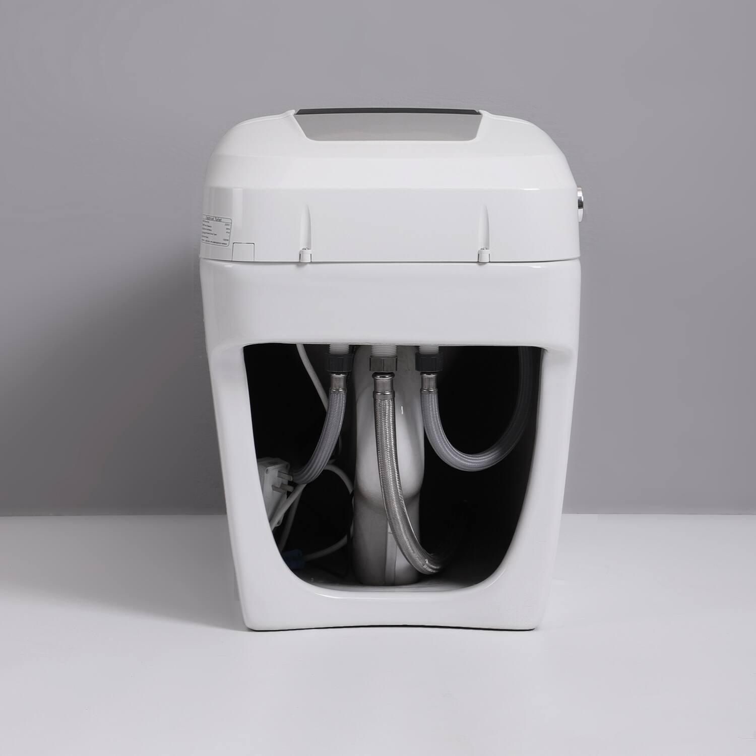 Angle. TinyHomie - Smart Toilet Bidet Combo with Foot Sensor Open CoverSeat Self Cleaning Nozzle LED Display Three Level - White.