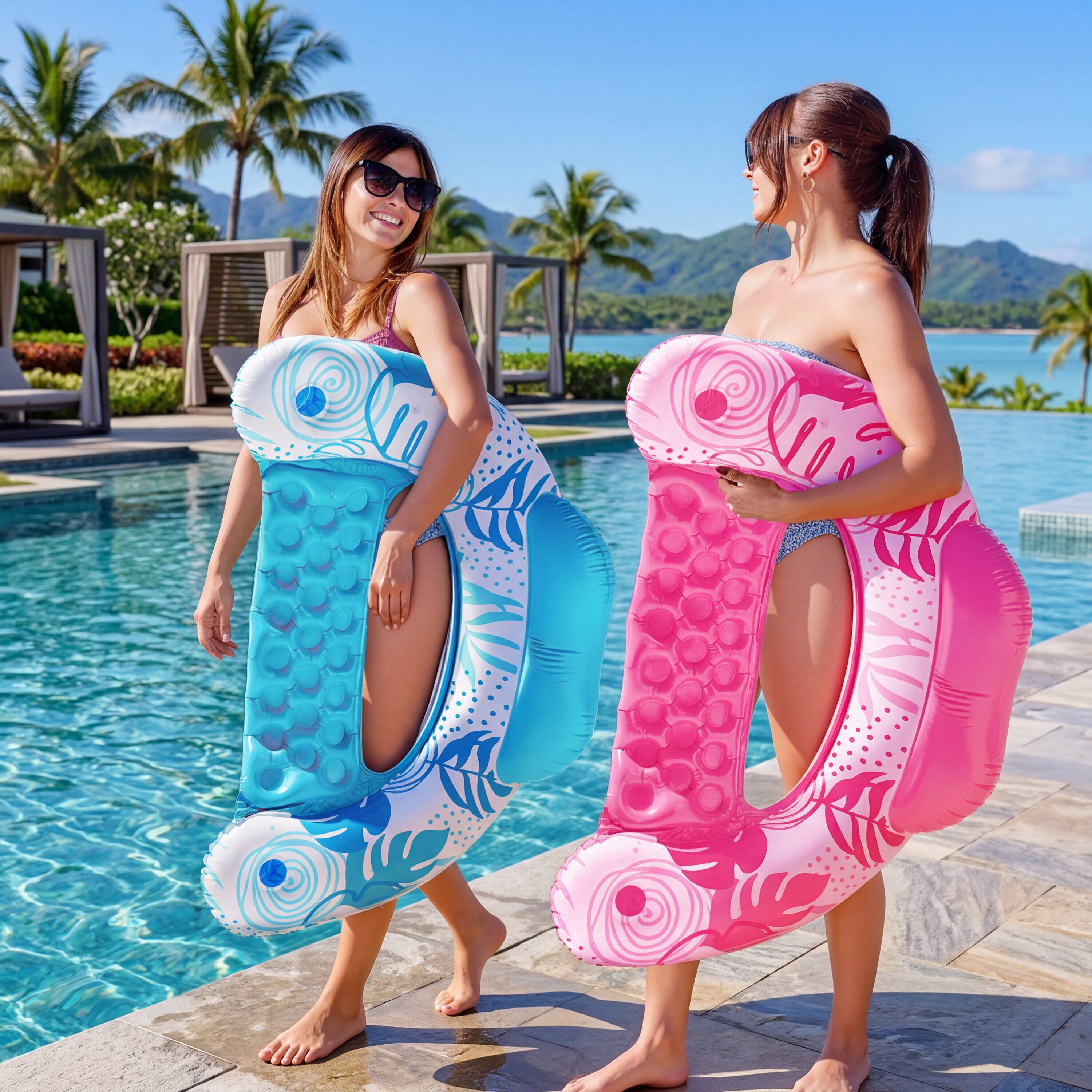 Alt View 1. Joyfy - Inflatable Pool Floats Adult, 4 Pack Pool Chairs with Cup Holders, Floats Chair, Hammock Noodle Mat for Summer Water Fun.