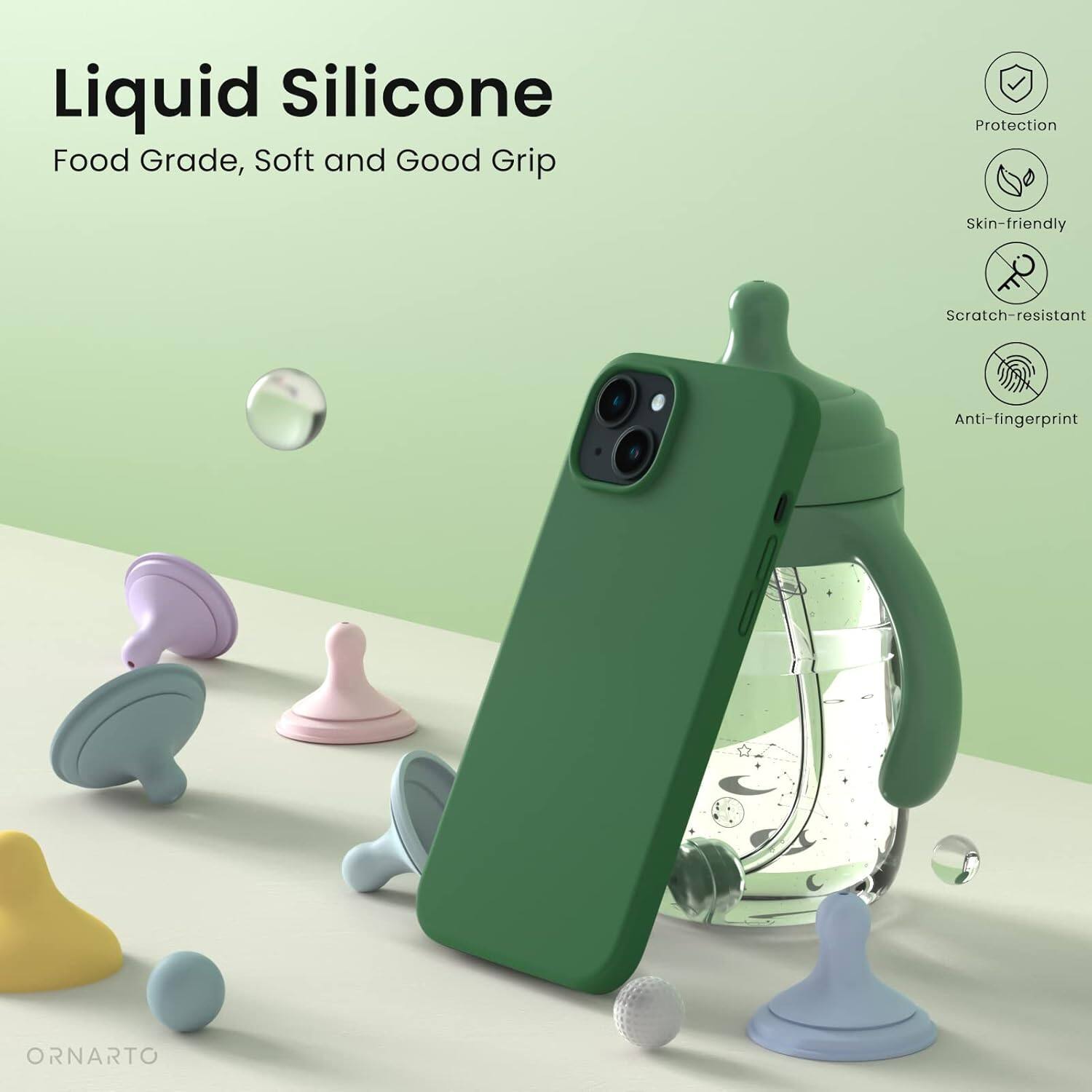 Liquid Silicone, Food Grade, Soft and Good Grip, Protection, Skin-friendly, Scratch-resistant, Anti-fingerprint, ORNARTO