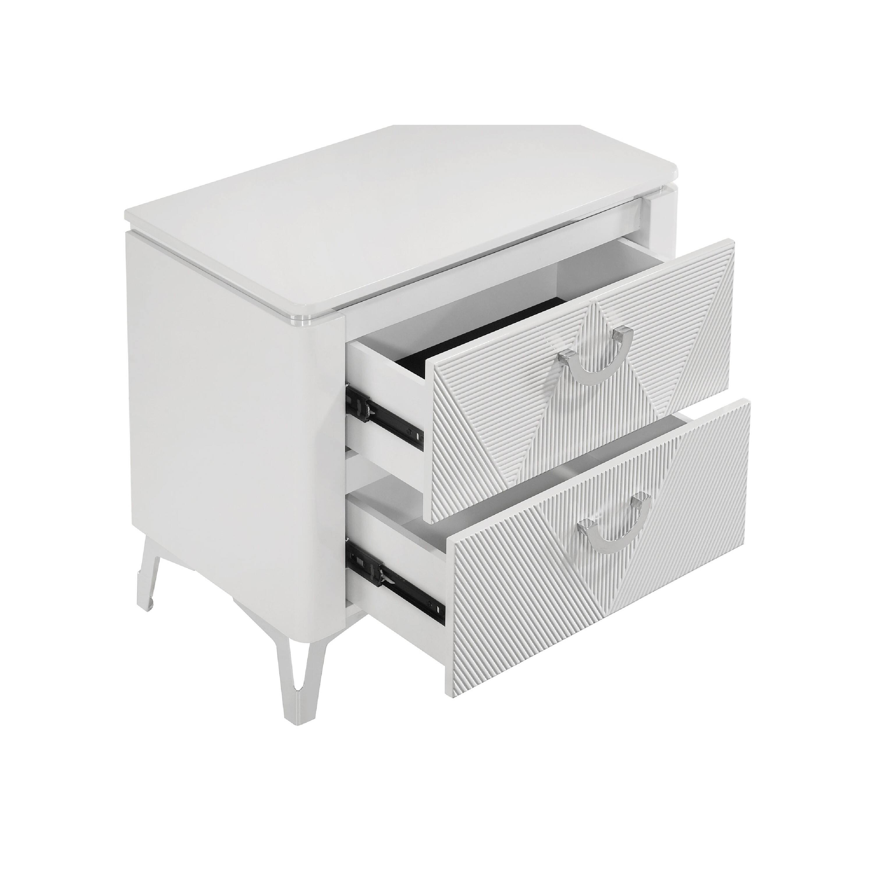 Manhattan Lane Ivana Nightstand with 2 Drawers, Geometric Texture Wood ...