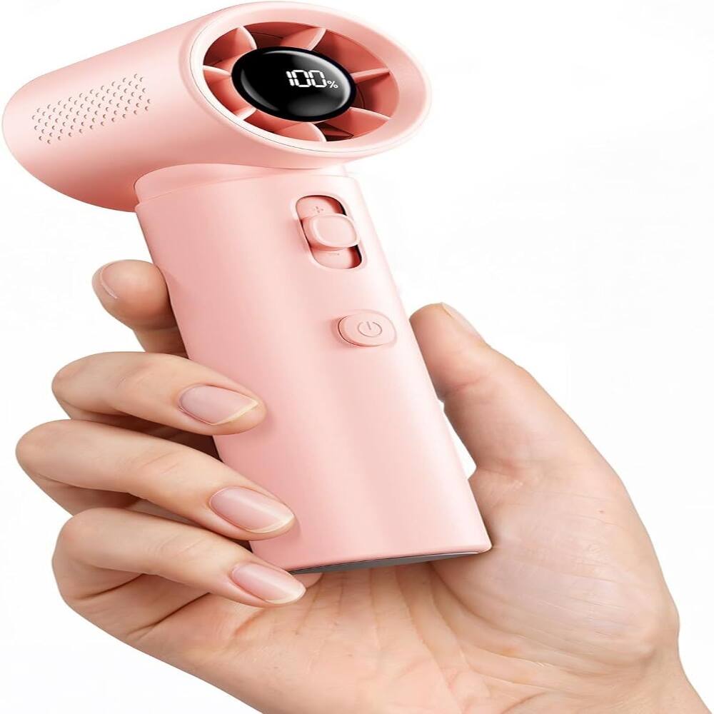 Left. Loheer - Loheer Portable Handheld Turbo Fan, 100-Speed Rechargeable Personal Fan, Digital Display, Travel Desk Fan.
