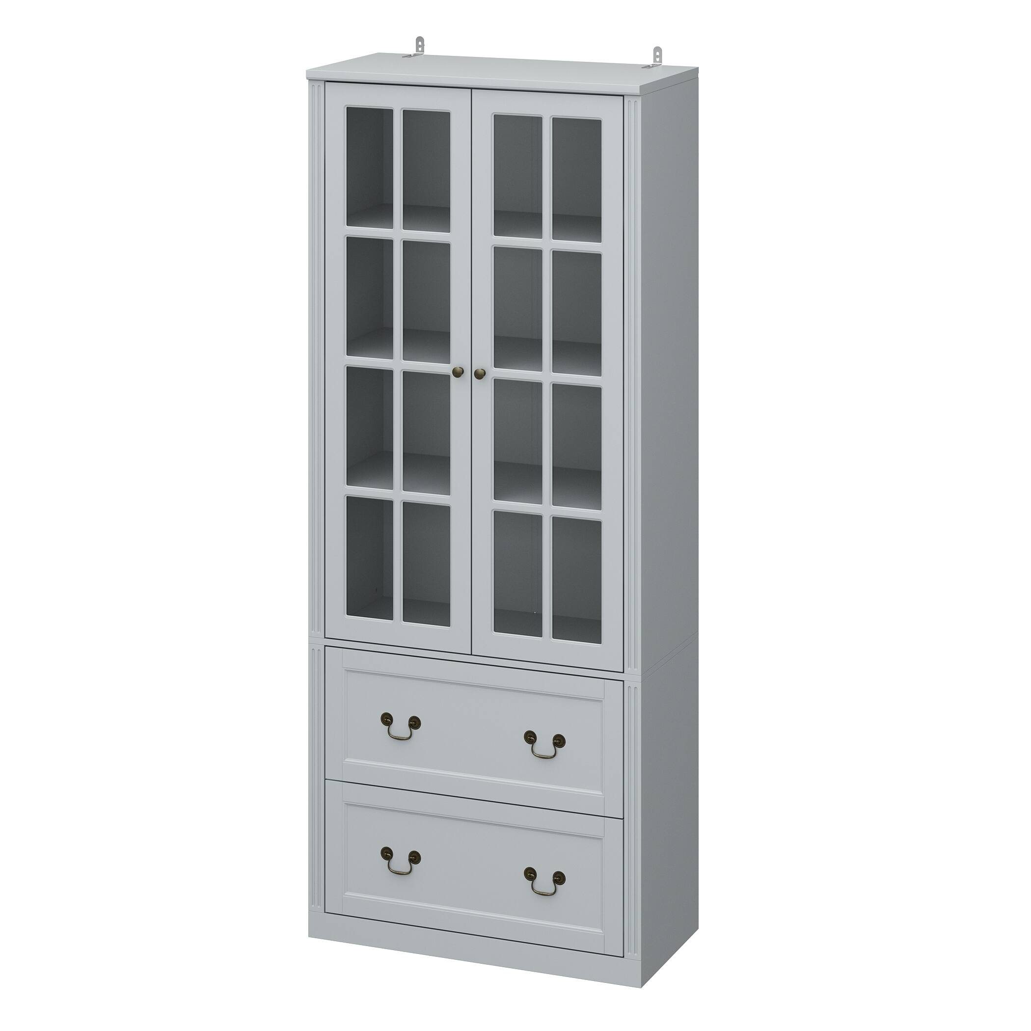 Left. Famapy - Famapy Minimalist Home Storage Cabinet - Double Glass Doors with Drawers, A Must - Have for Clutter Organization - Gray.