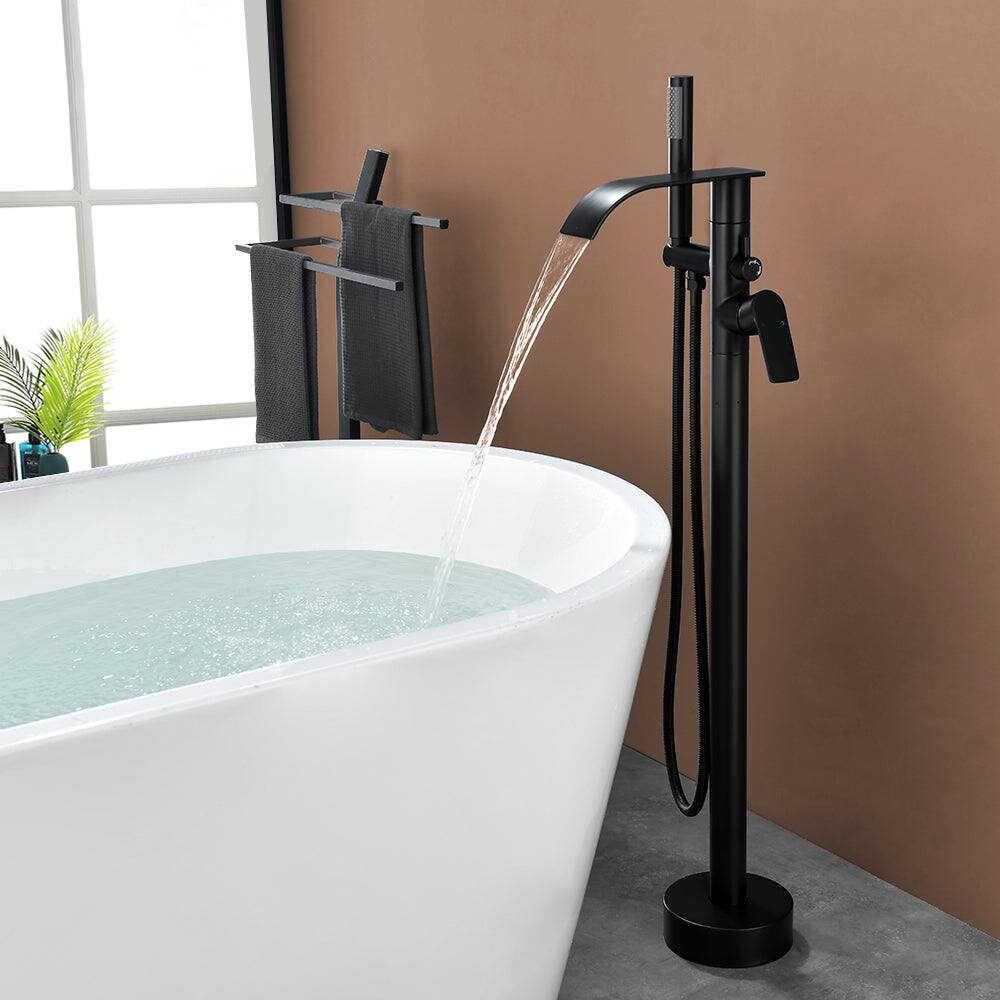 Alt View 2. Boyel Living - Black Bathtub Faucet Dual Function 360 Degrees Rotatable 1.5m SUS304 Hose Single Handle - Matte Black.