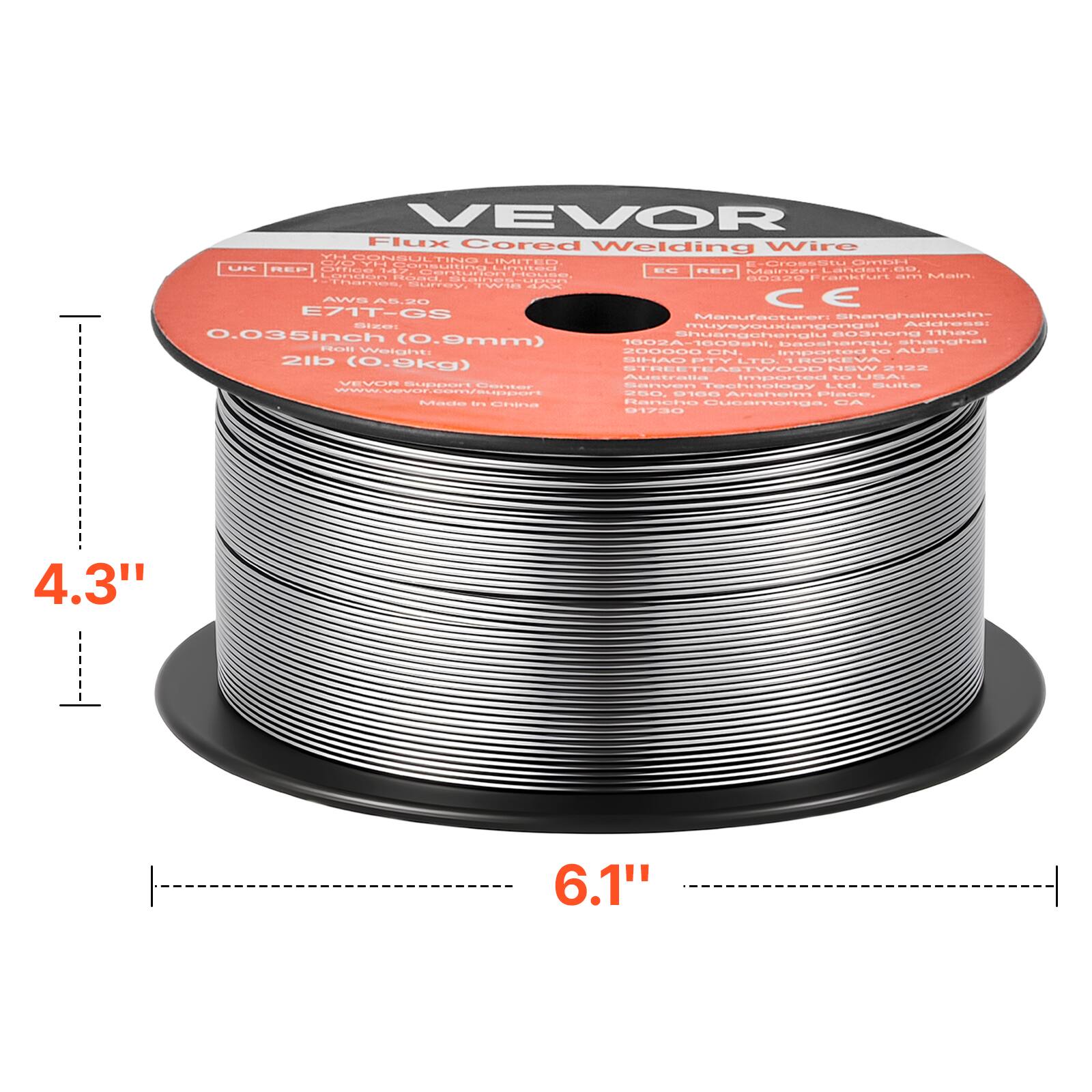 VEVOR Flux Cored Welding Wire

AWS A5.20 E71T-GS

0.035inch (0.9mm)

2lb (0.9kg)

Manufacturer: Shanghaimusin

Size: 0.035inch (0.9mm)

Weight: 2lb (0.9kg)

VEVOR Support Center
1000, Shanghaimusin, Shanghai, China

Made in China

VEVOR GmbH
80292 Frankfurt am Main

VEVOR Technology Ltd.
Suite 91788, 4.3" 6.1"