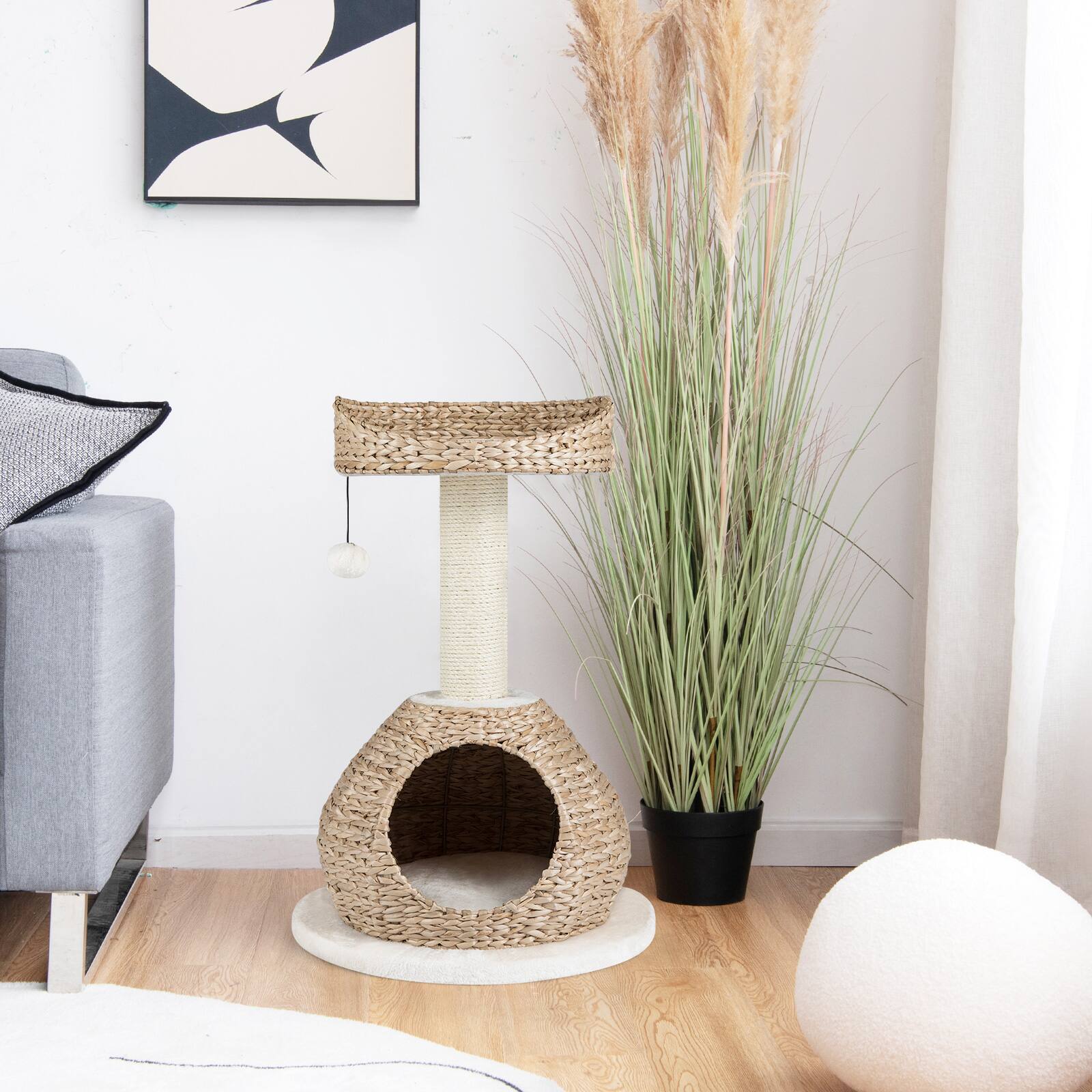 Alt View 3. Gymax - Gymax Petsjoy 28'' Hand-Made Cat Tree Tower Natural Bowl Shaped w/Perch.