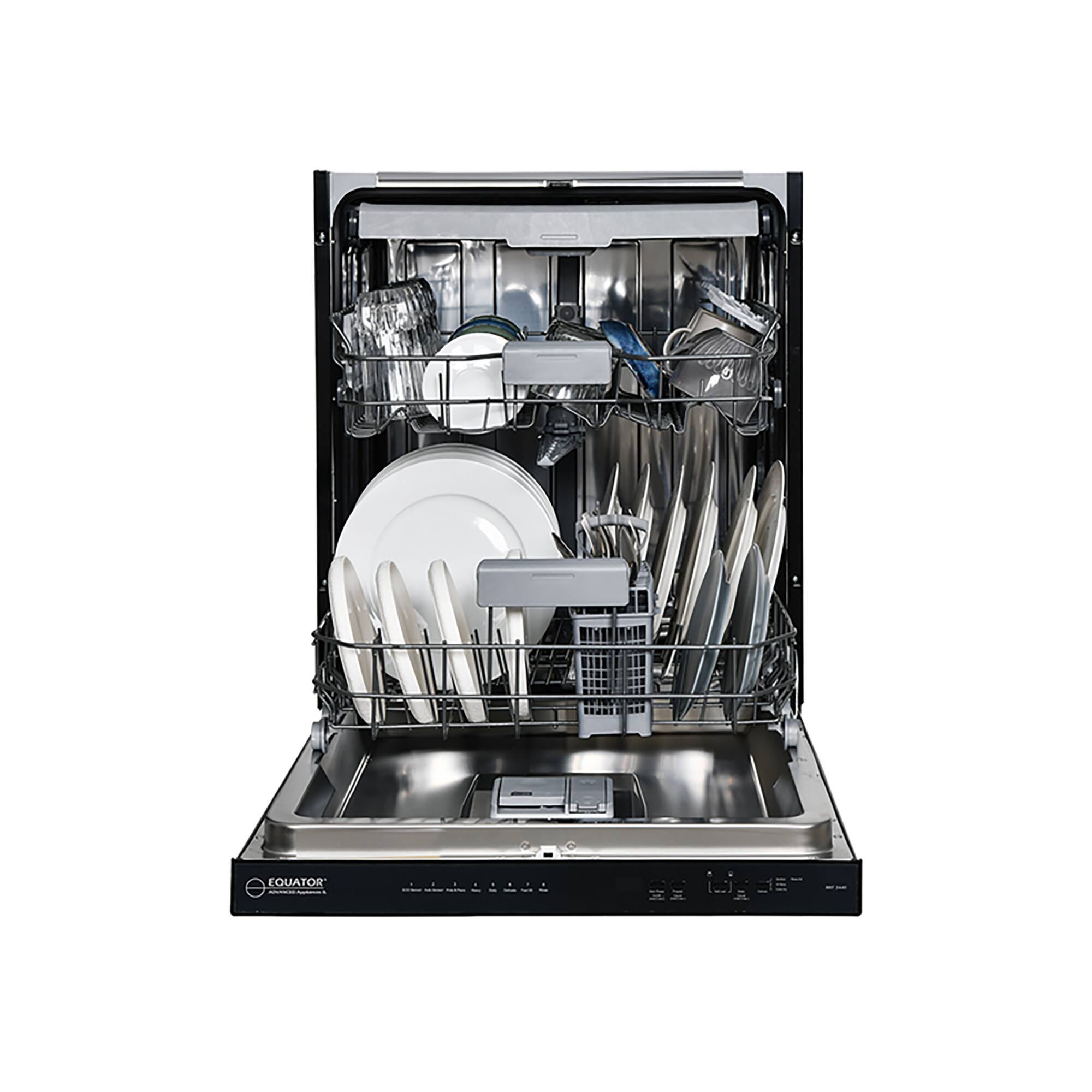 Left. Equator - Equator 24" Built-In Dishwasher Top Control 3rd Rack 15 place 3.4g Sanitize 51 dB Turbo Dry Energy Star 110V ADA - Black.
