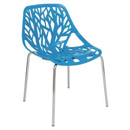 LeisureMod - Asbury Stackable Modern Dining Chair with Cut Out Design and Chrome Legs Side Chair for Home Living Room - Blue