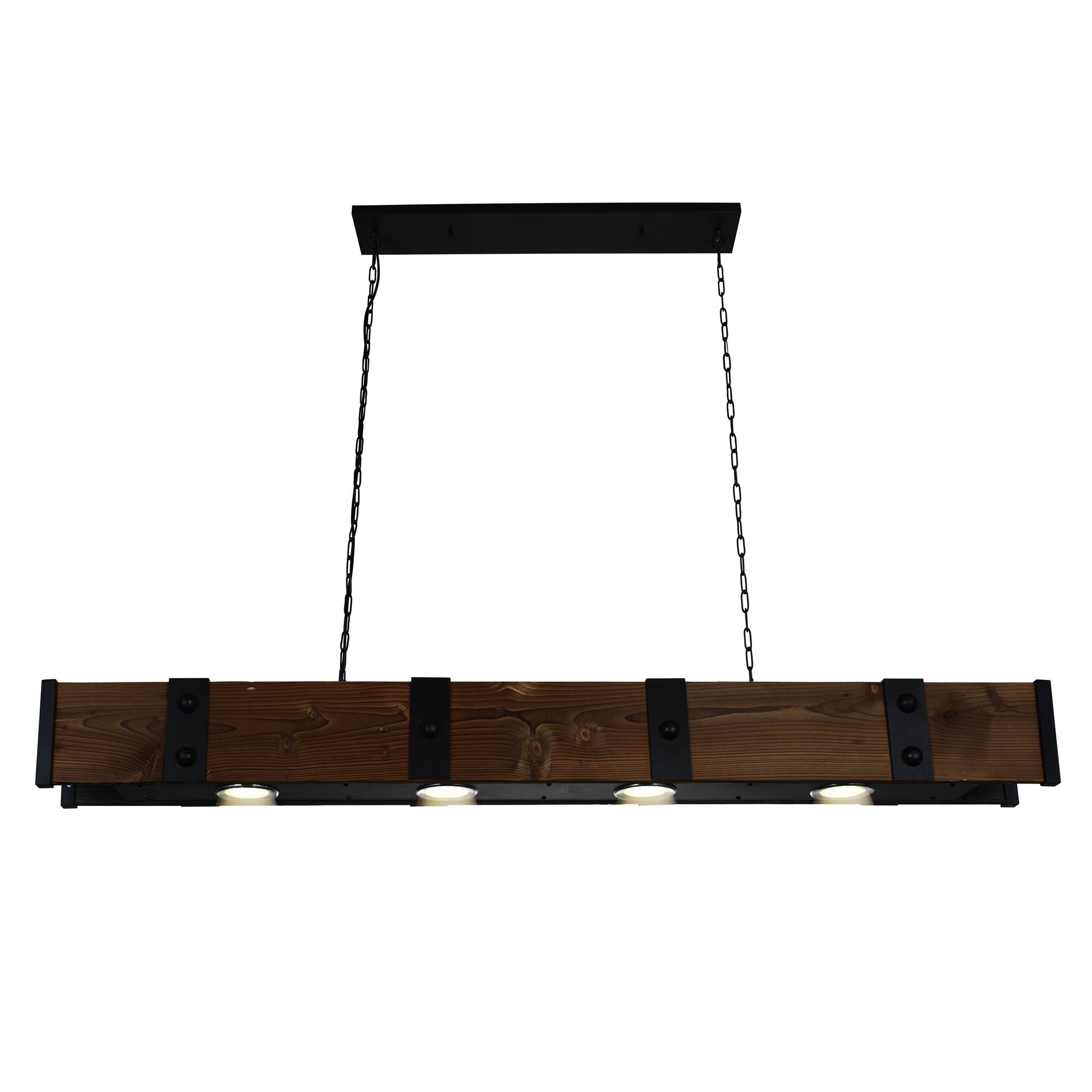Angle. CWI Lighting - Pago Drum Shade Island Light With Black & Wood Finish - Black.
