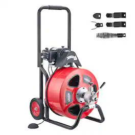 VEVOR - Drain Cleaner Machine 100 FT x 3/4 Inch, Auto Feed Sewer Snake Auger on Wheels, Portable Drain Cleaning Machine