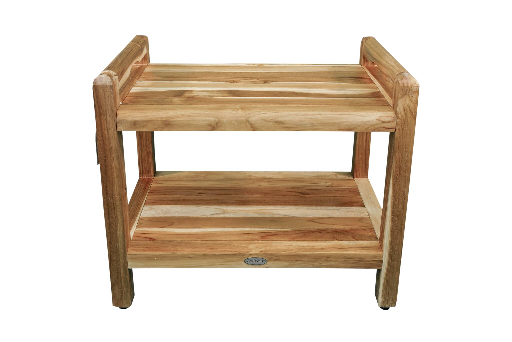 Angle. EcoDecors - EcoDecors Eleganto EarthyTeak 24" Teak Shower Bench, LiftAide Arms - EarthyTeak.