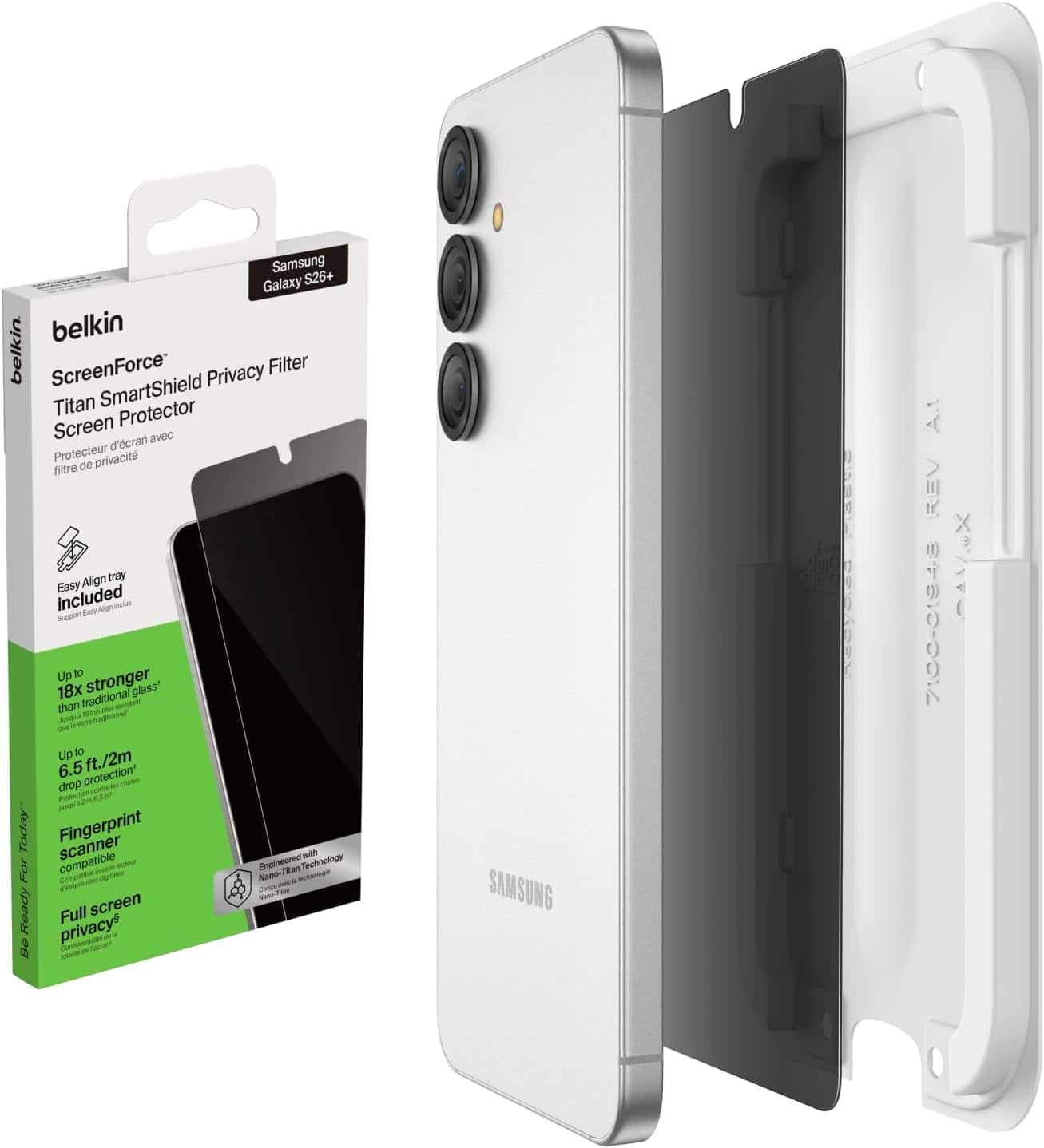 Belkin - Titan SmartShield Privacy Filter Screen Protector for Samsung Galaxy S26+, Ultra-Thin w/ Easy Align Tray - Clear