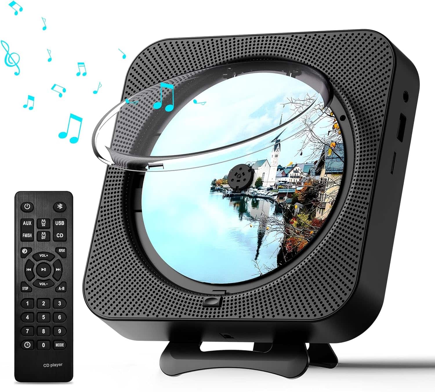 FINEAK - Portable Bluetooth CD Player for Home with Dual Speakers & FM Radio - Black