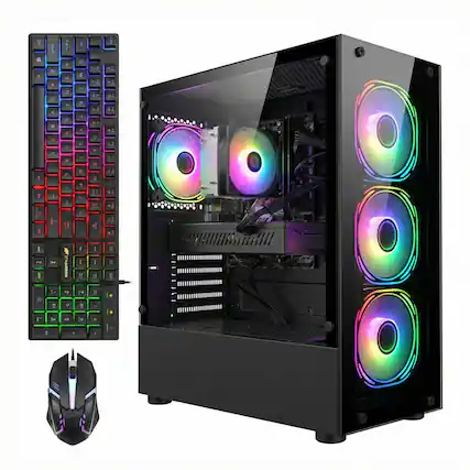 Front. STGAubron - STGAubron Gaming PC Computer Desktop, AMD Ryzen 5 5500 up to 4.2GHz, GeForce RTX 3050 6G, 32G DDR4, 1T SSD, Win11 Home - Black.