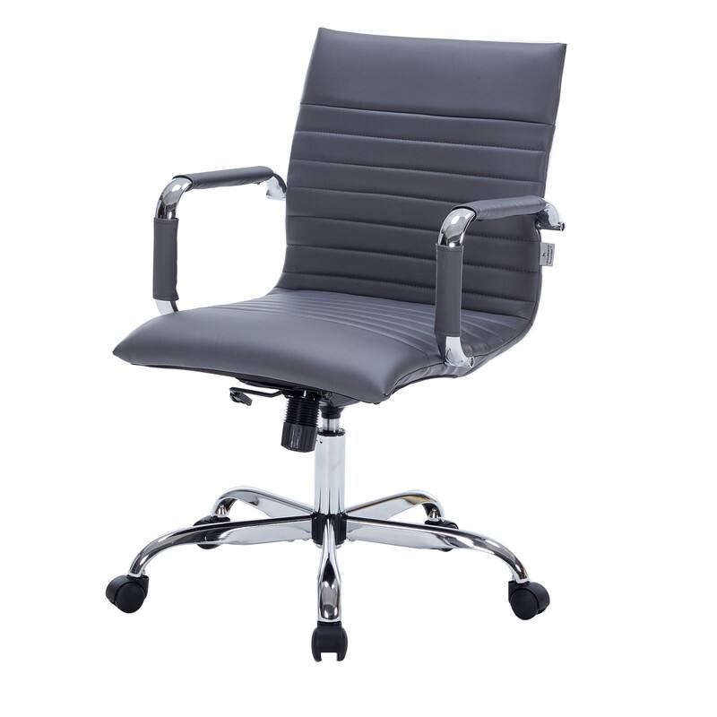 Alt View 8. LeisureMod - Harris Mid-Back Leather Office Chair Adjustable Height Tilt Computer Task Chair with 360-Degree Swivel - Grey.