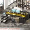 Aheaplus - Reversible L Shaped Gaming/Office Desk with Power Outlet, File Drawer, Monitor Stand, LED Strip & Storage Shelf - Black