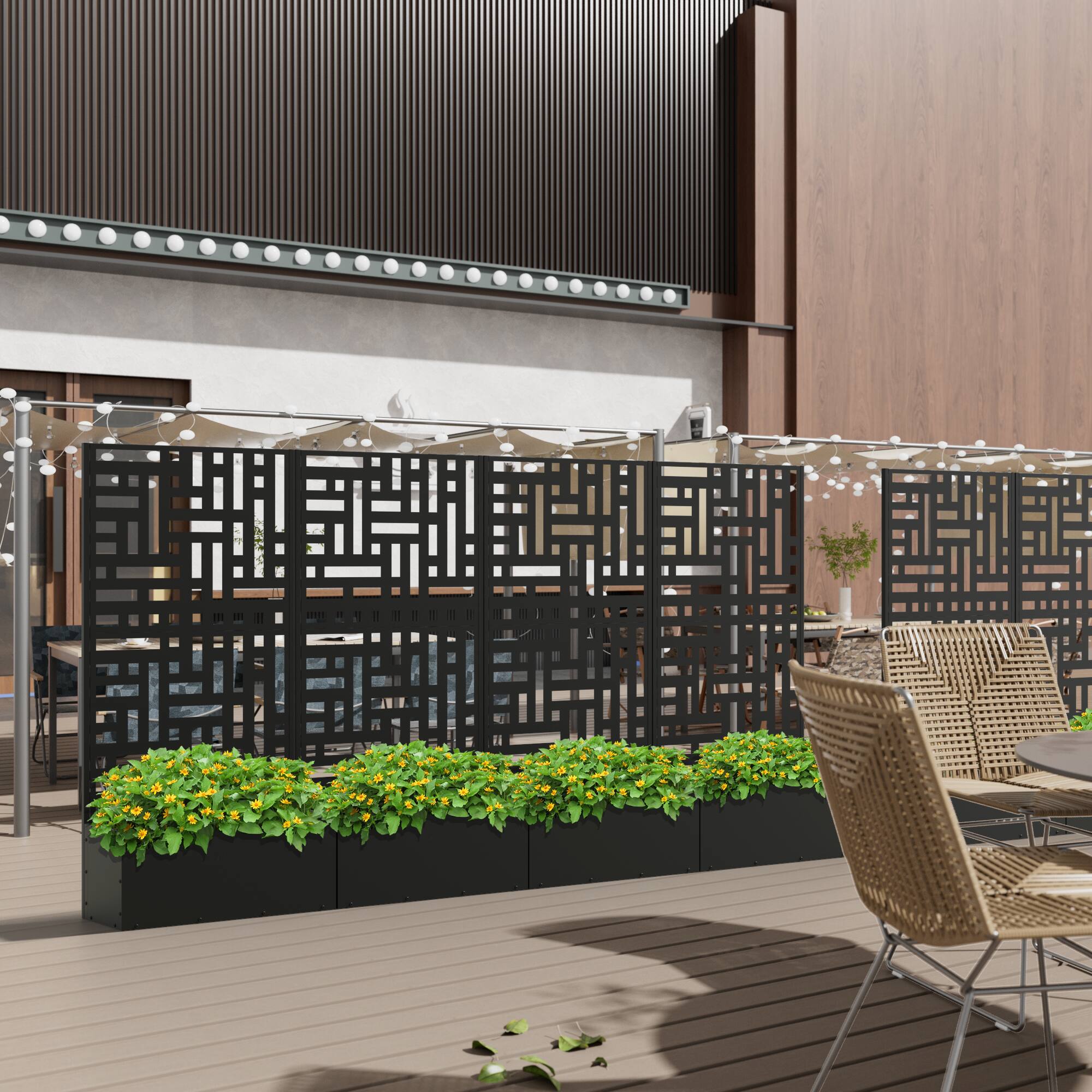 Alt View 2. PexFix - 59 in. H x 30 in. W Street Pattern Rectangle Metal Planter Box Raised Garden Beds with Trellis-Ideal for Balcony - Black.