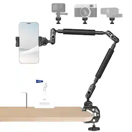 Neewer - 22" Magic Arm with C-Clamp - Adjustable Overhead Mount for Camera, Light, Mic & Phone on Desk - Black