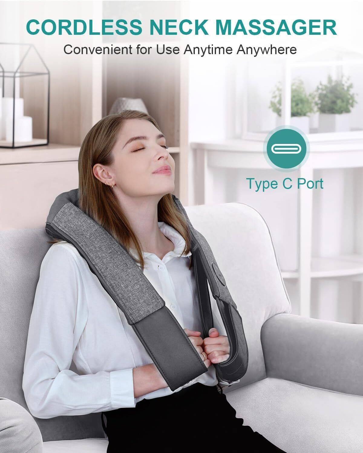 CORDLESS NECK MASSAGER  
Convenient for Use Anytime Anywhere  

Type C Port