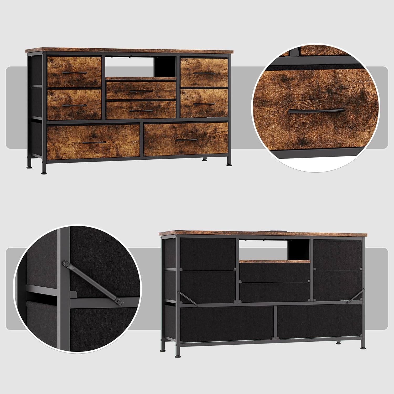 Alt View 1. GARVEE - 8 Drawer TV Stand, Power Outlet, LED, 47" Media Console, Storage Chest, Bedroom, Living Room, Farmhouse Brown - Brown.