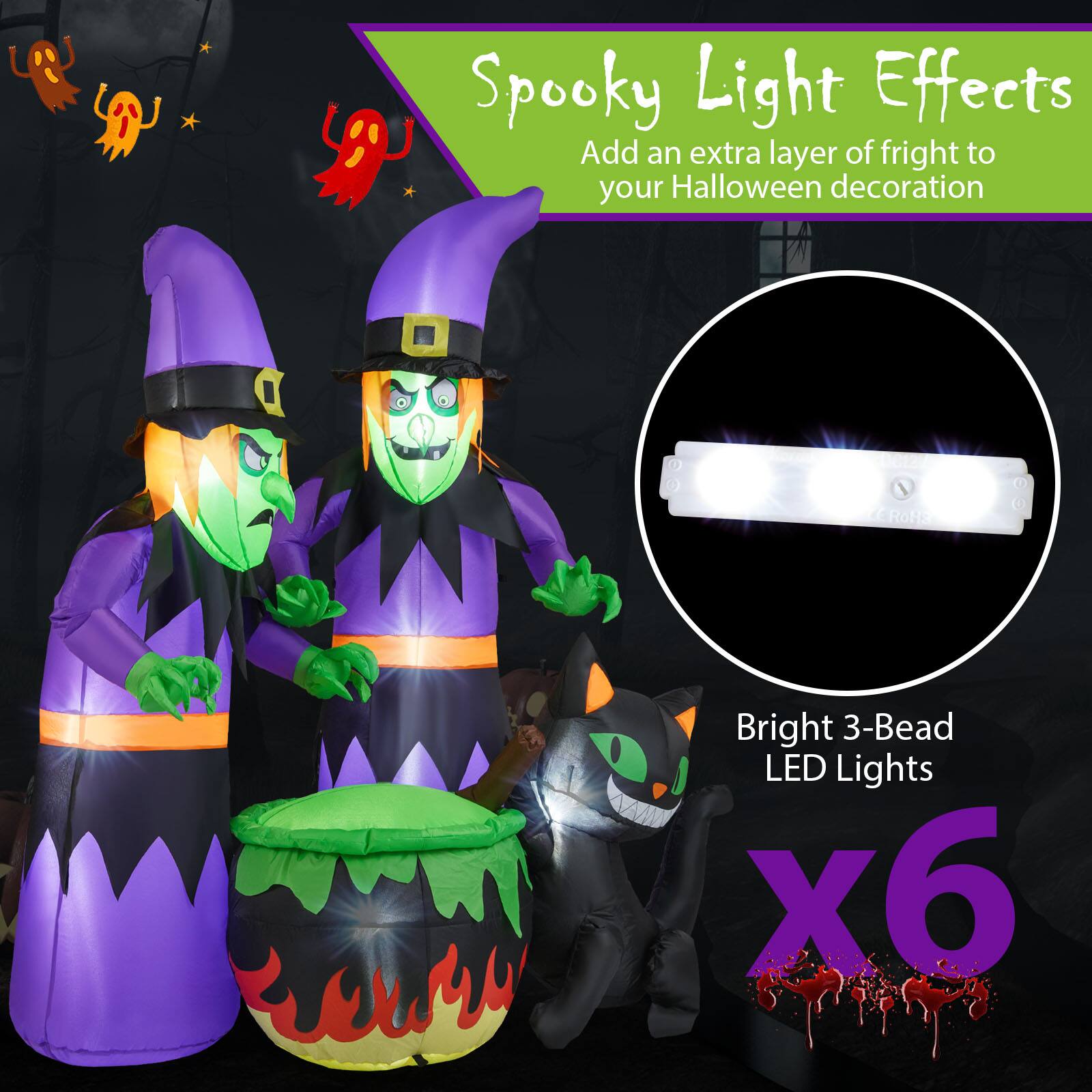 Spooky Light Effects  
Add an extra layer of fright to your Halloween decoration  

Bright 3-Bead LED Lights x6