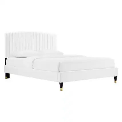 Front. Modway - Alessi Performance Velvet Queen Platform Bed - White.