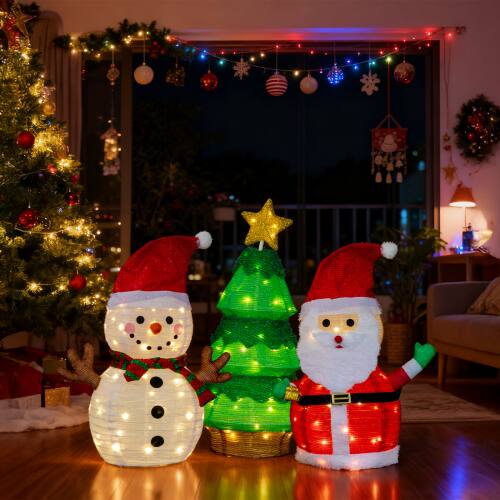 Alt View 4. Winado - Set of 3 Lighted Santa, Snowman and Xmas Tree Christmas Decoration with 150 LED Lights for In/Outdoor Yard Decoration - Multicolor.