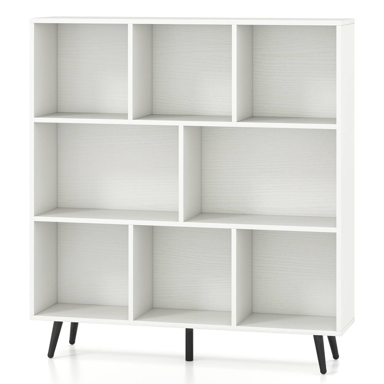 Alt View 9. Gymax - Gymax 8 Cube Bookcase 3-Tier Modern Storage Organizer w/ 5 Metal Legs Bookshelves - White, Black.