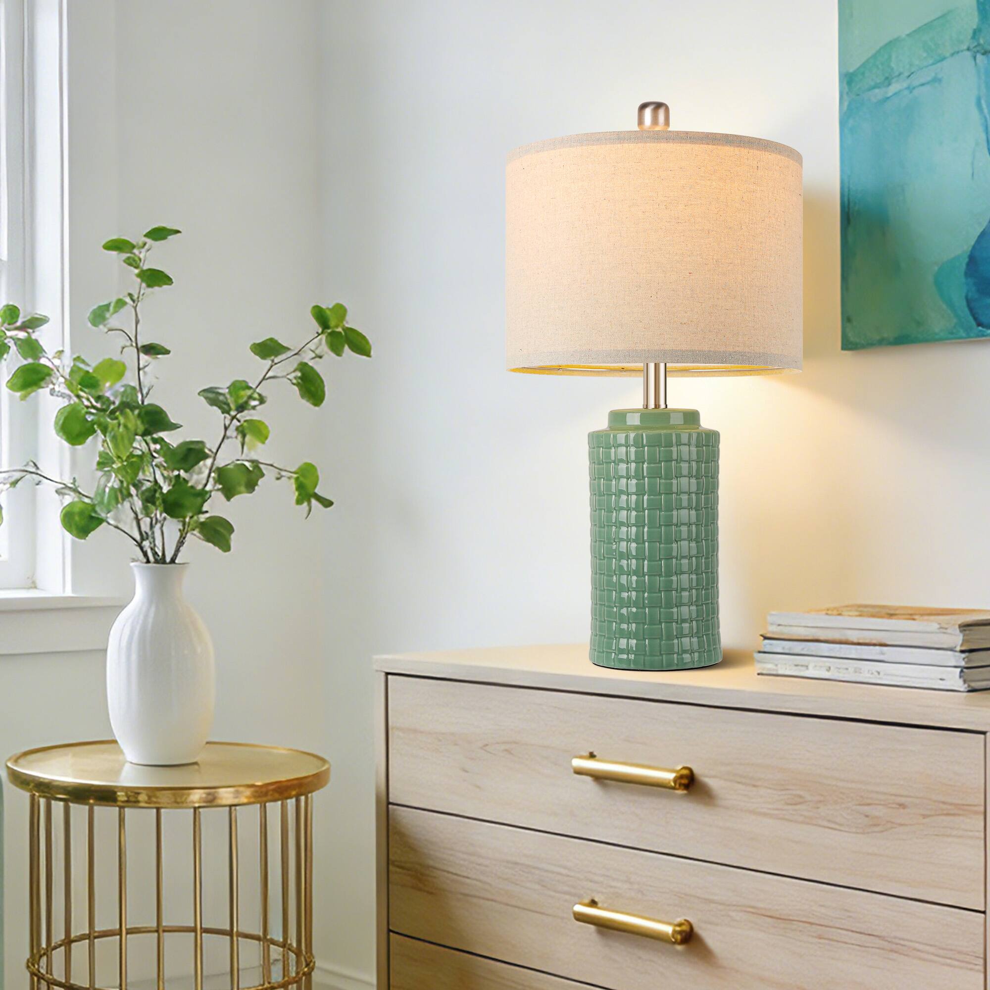 Alt View 3. partphoner - Green Woven Ceramic Table Lamp - Green.