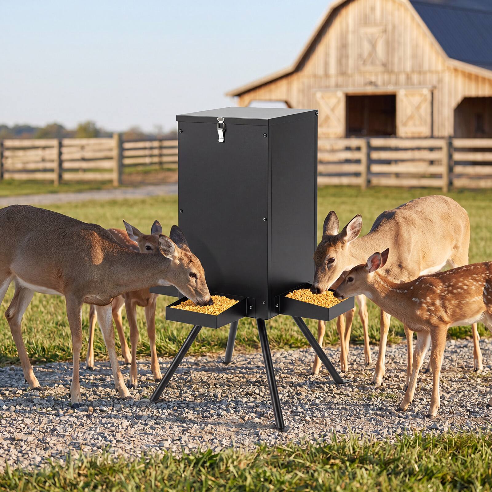 Alt View 4. Costway - Costway 90LB Gravity Deer Feeder with 4 Feeding Trays and 4-Leg Stand for Hunting, Farm - Black.