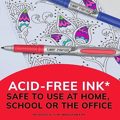 ACID-FREE INK*  
SAFE TO USE AT HOME, SCHOOL OR THE OFFICE  
*NO ADDED ACID, NO MEASURABLE PH.