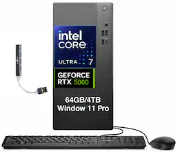 Dell - Upgraded - Tower ECT1250 Desktop (Ultra 7 265F, 64GB, 4TB SSD, GeForce RTX 5060, WiFi 6, Bluetooth 5.4, Win 11 Pro) w/USB Hub - Black