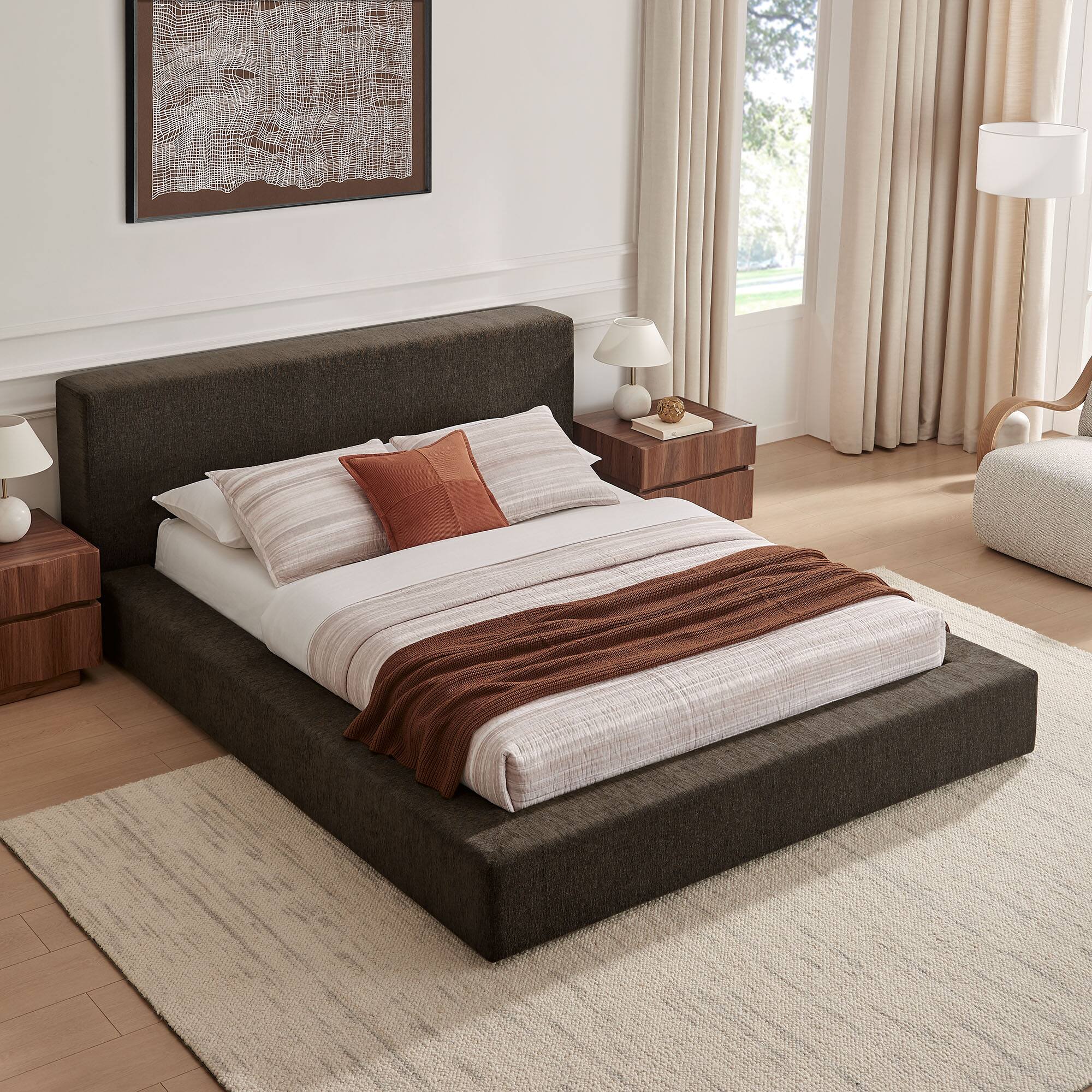 Alt View 8. Modway - Luma Chenille Upholstered King Platform Bed Frame by Modway - Java.