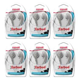 Maxell - Budget Stereo Earbuds, White, Pack of 6