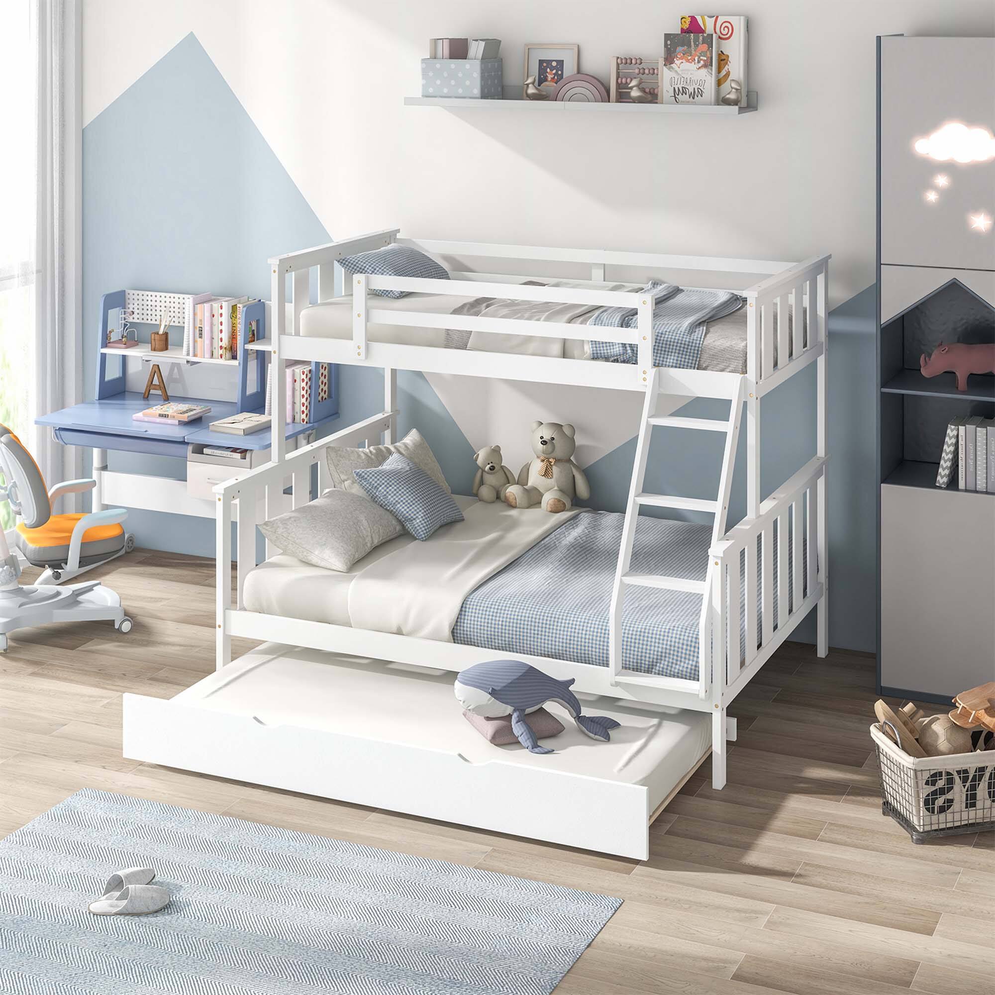 Alt View 1. Costway - Costway Twin Over Full Bunk Bed with Trundle Ladder Safety Guardrails 3-in-1 Beds - White.
