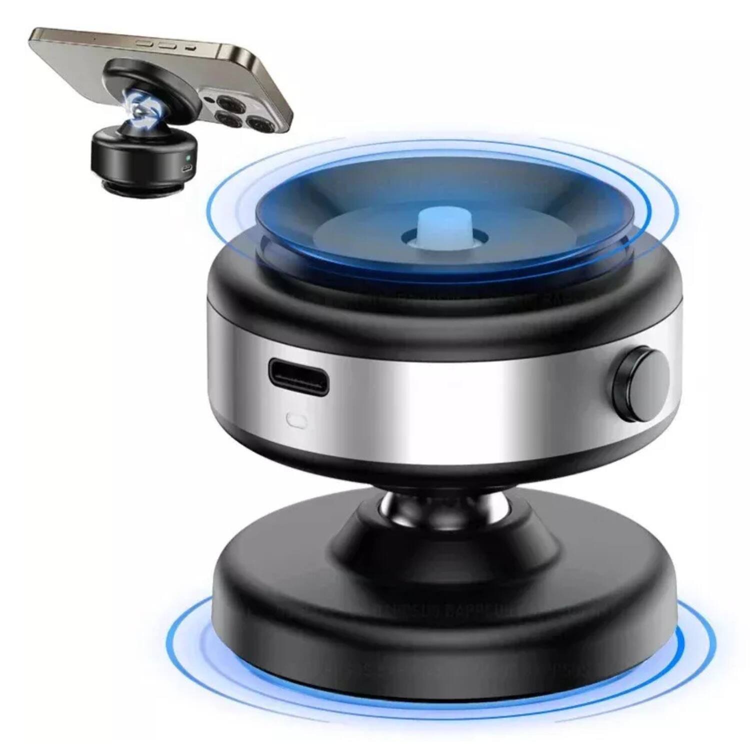 Angle. Stock Preferred - Electric Vacuum Magnetic Suction Cup Car Phone Holder - Black.