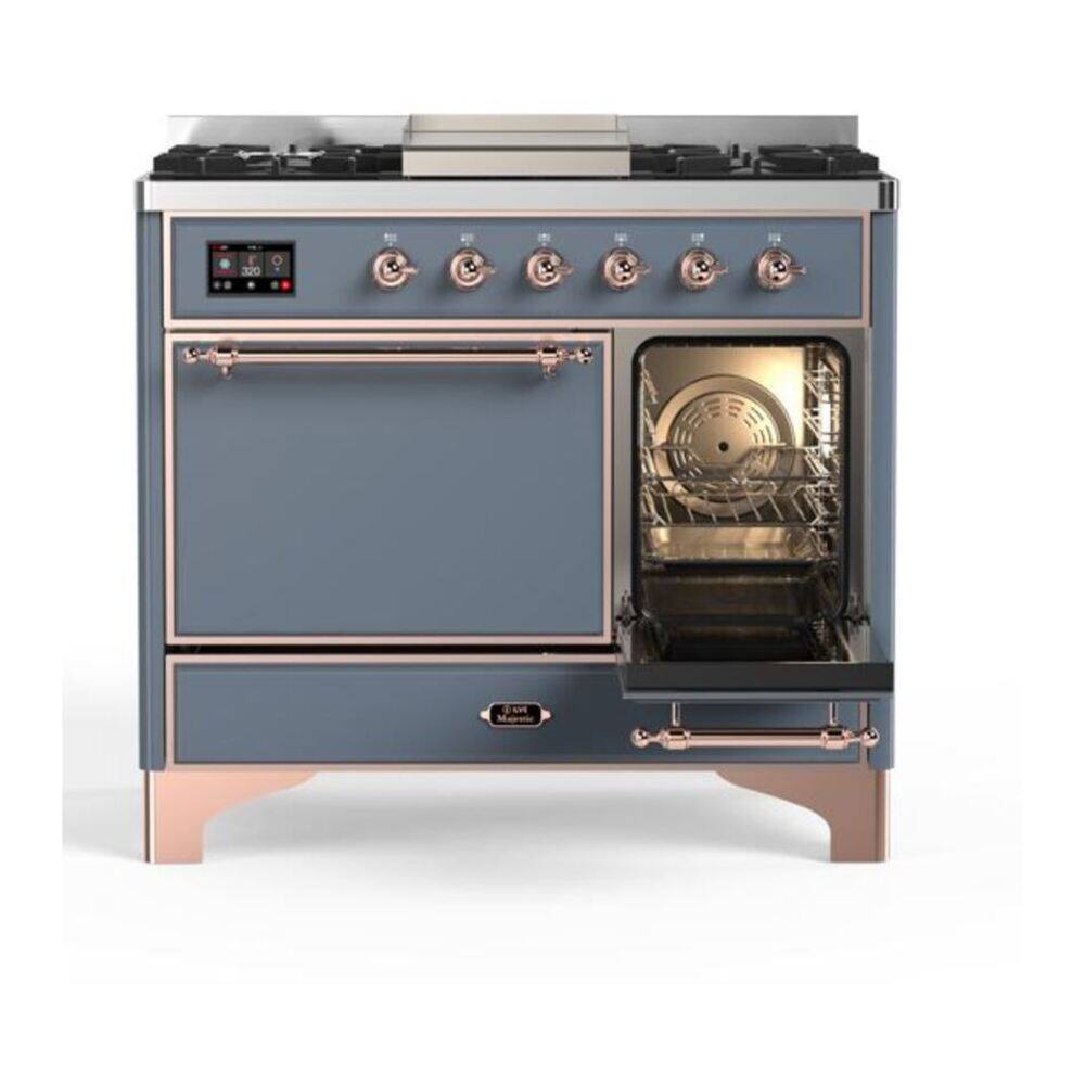 Alt View 4. ILVE - ILVE Majestic II 40 inch Dual Fuel Range with 6 Burners + Griddle (Natural Gas, Blue Grey, Copper Trim) - Blue Grey.