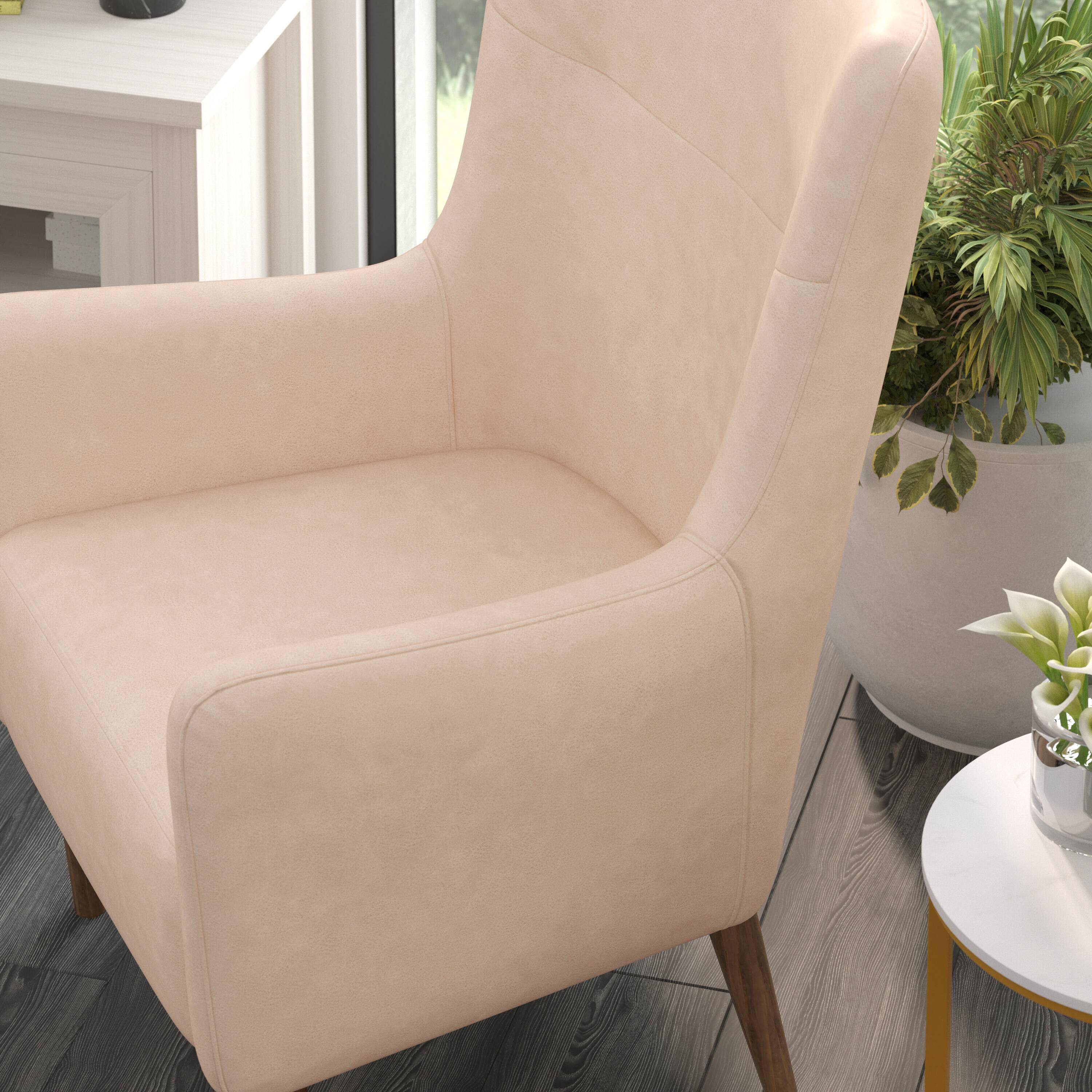 Alt View 4. Emma + Oliver - Kellen Traditional Wingback Accent Chair, Faux Leather Upholstery and Wooden Frame and Legs - Light Brown.