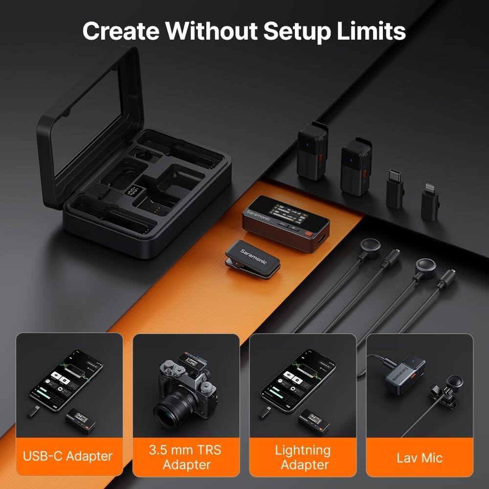 Create Without Setup Limits

- USB-C Adapter
- 3.5 mm TRS Adapter
- Lightning Adapter
- Lav Mic