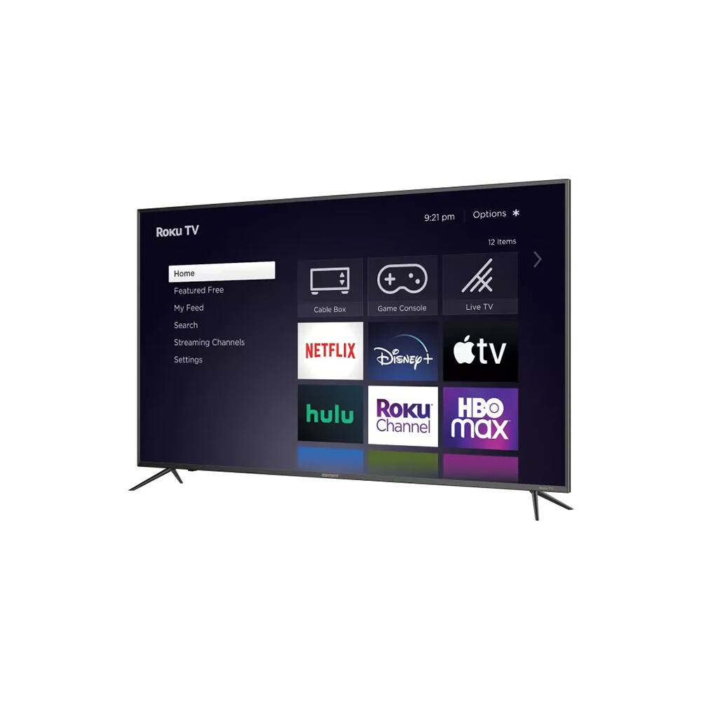 Roku TV  
9:21 pm  
Options *  
12 Items  

Home  
Featured Free  
My Feed  
Search  
Streaming Channels  
Settings  

Cable Box  
Game Console  
Live TV  

NETFLIX  
Disney+  
Apple TV  
hulu  
Roku Channel  
HBO Max