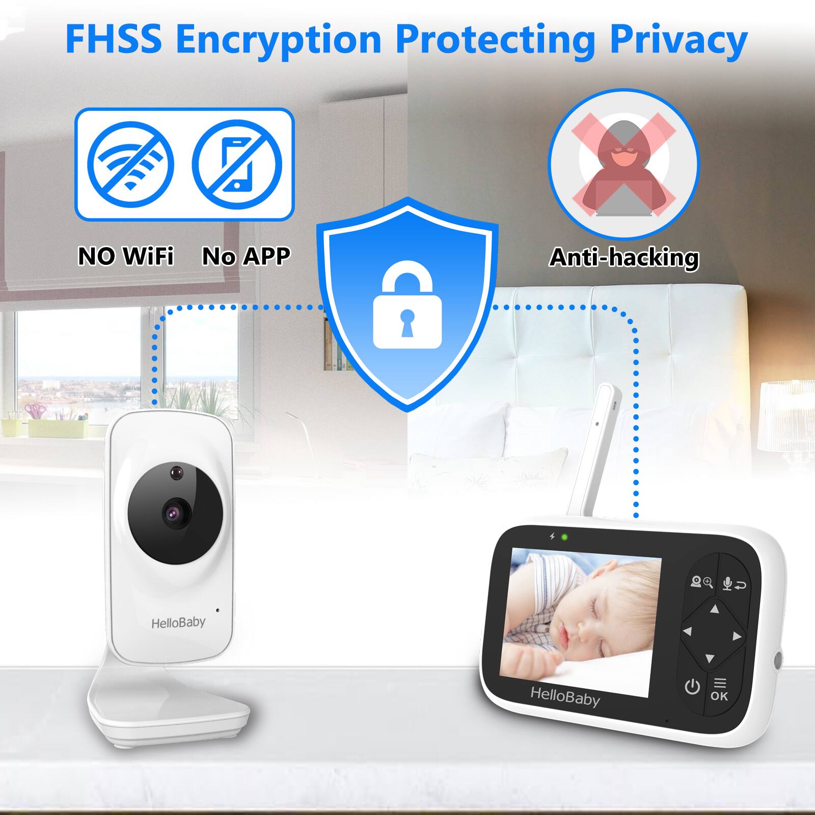 FHSS Encryption Protecting Privacy, NO WiFi, No APP, Anti-hacking, HelloBaby, HelloBaby, OK